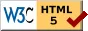 Badge that says HTML 5 and has the W3C logo to the left and a checkmark to the right. It's intended to communicate that this site has valid HTML 5. It's only a half-lie: the HTML is valid but the CSS isn't, because the W3C validator still doesn't understand @layer rules.